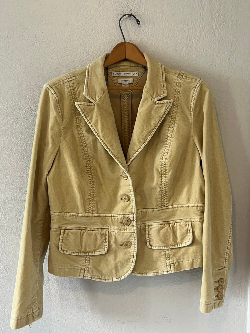 Women's Tommy Hilfiger Vintage Yellow Velvet Stetch Jacket Blazer Size XL